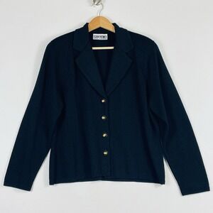 Vtg San Remo‎ Cardigan Sweater Womens Large Petite Black Knit Dark Academia 90s